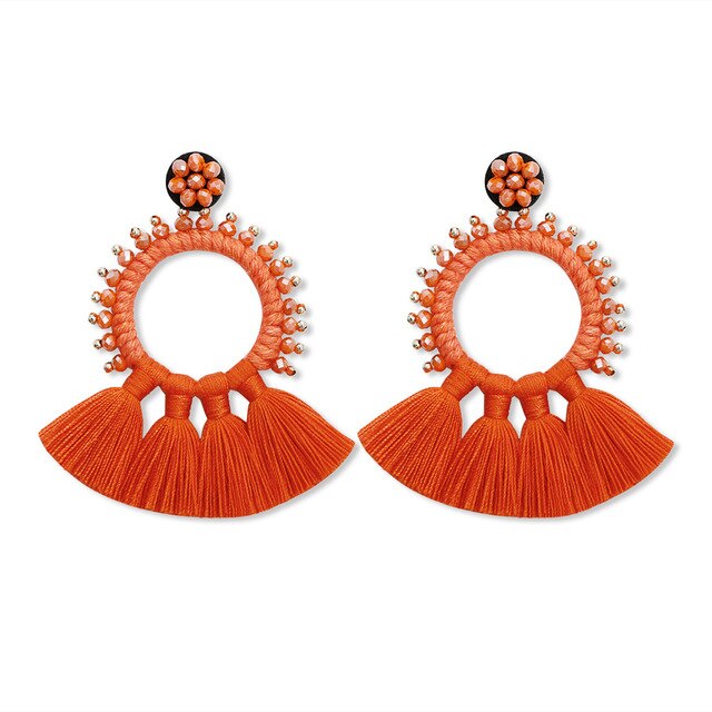 Stunning Citrine Orange Color Faceted Glass Bead Linear Long Drop Earrings  | eBay