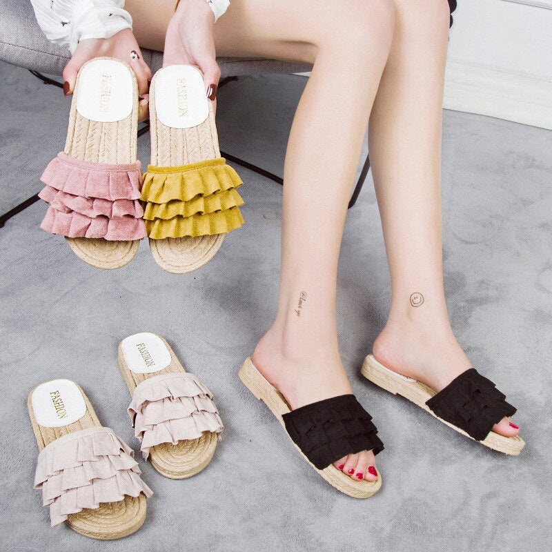Pleated Sandals with Ruffles Visby (4 Colors and  6 Sizes)